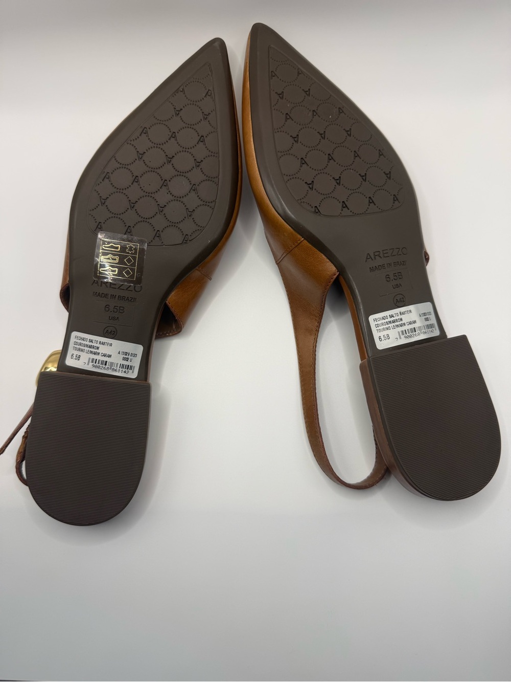 Arezzo Farrah Leather Slingback Flats Cognac Brown Pointed Toe Size 6.5 NWOB - Picture 8 of 8